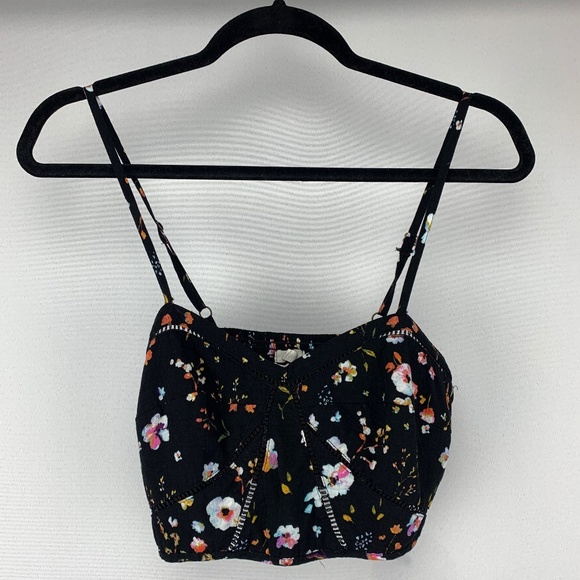 Urban Outfitters Tops - URBAN OUTFITTERS Black Floral Smocked Bustier Crop Top Small
